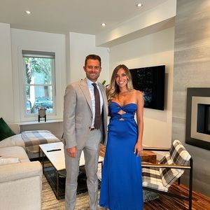 Royal blue strapless maxi dress